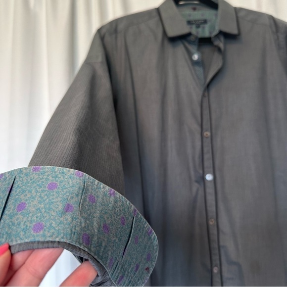 Ted Baker London Mens Shirt 5 XL Long Sleeve Button Up Gray Stripe Flip Cuff - Picture 3 of 13